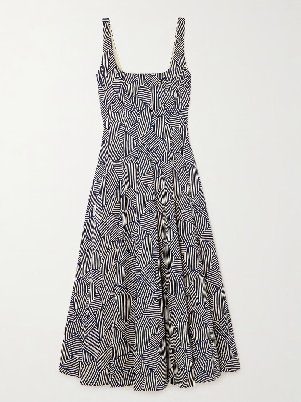 NWT STAUD Wells Dress in Navy Mosaic Print Size 4 Fit and Flare Midi